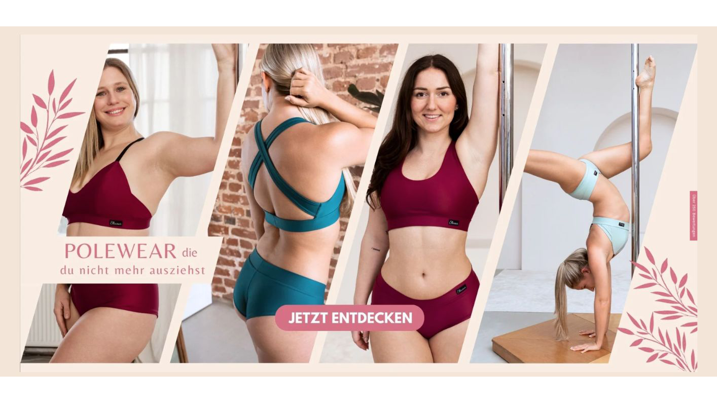 Elliwear polewear collection in burgundy and turquoise